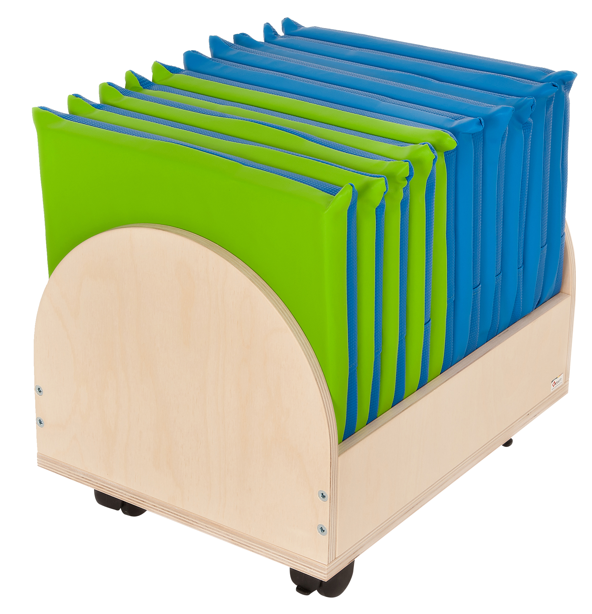 Sitzkissenwagen klein, inkl. 10 Sitzkissen, blau/grün