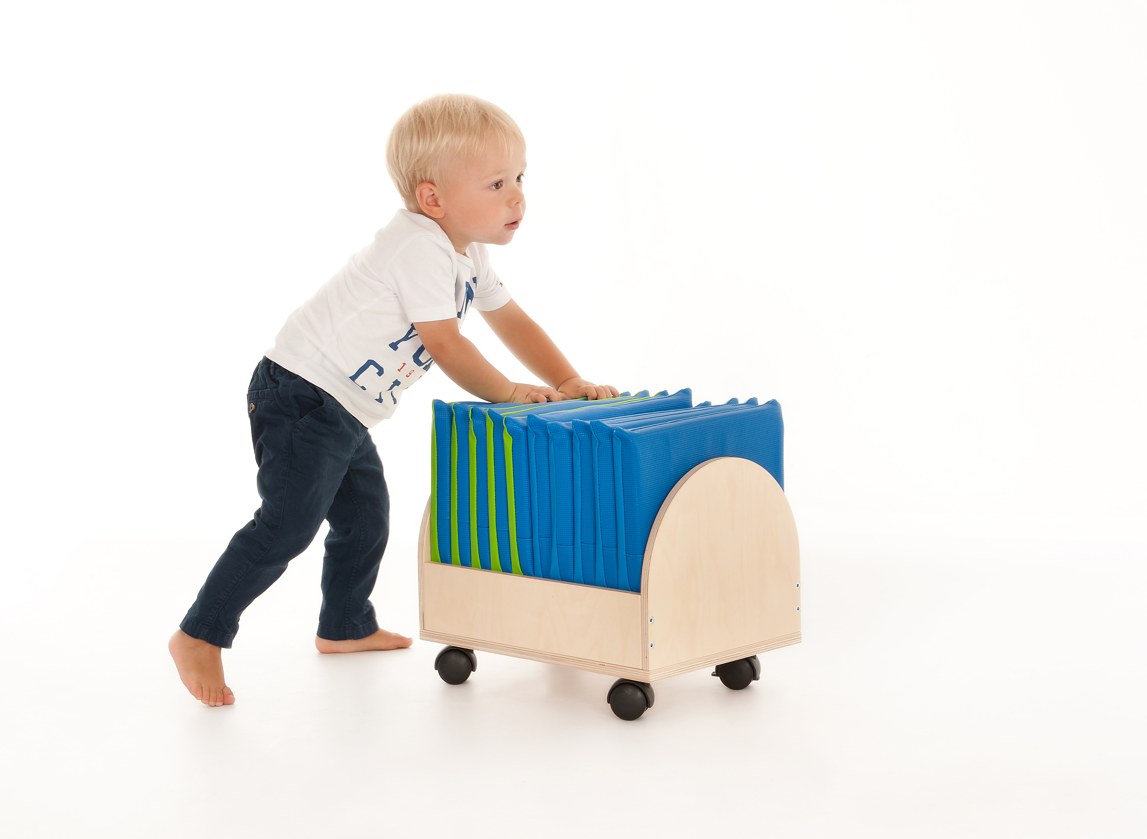 Sitzkissenwagen klein, inkl. 10 Sitzkissen, blau/grün