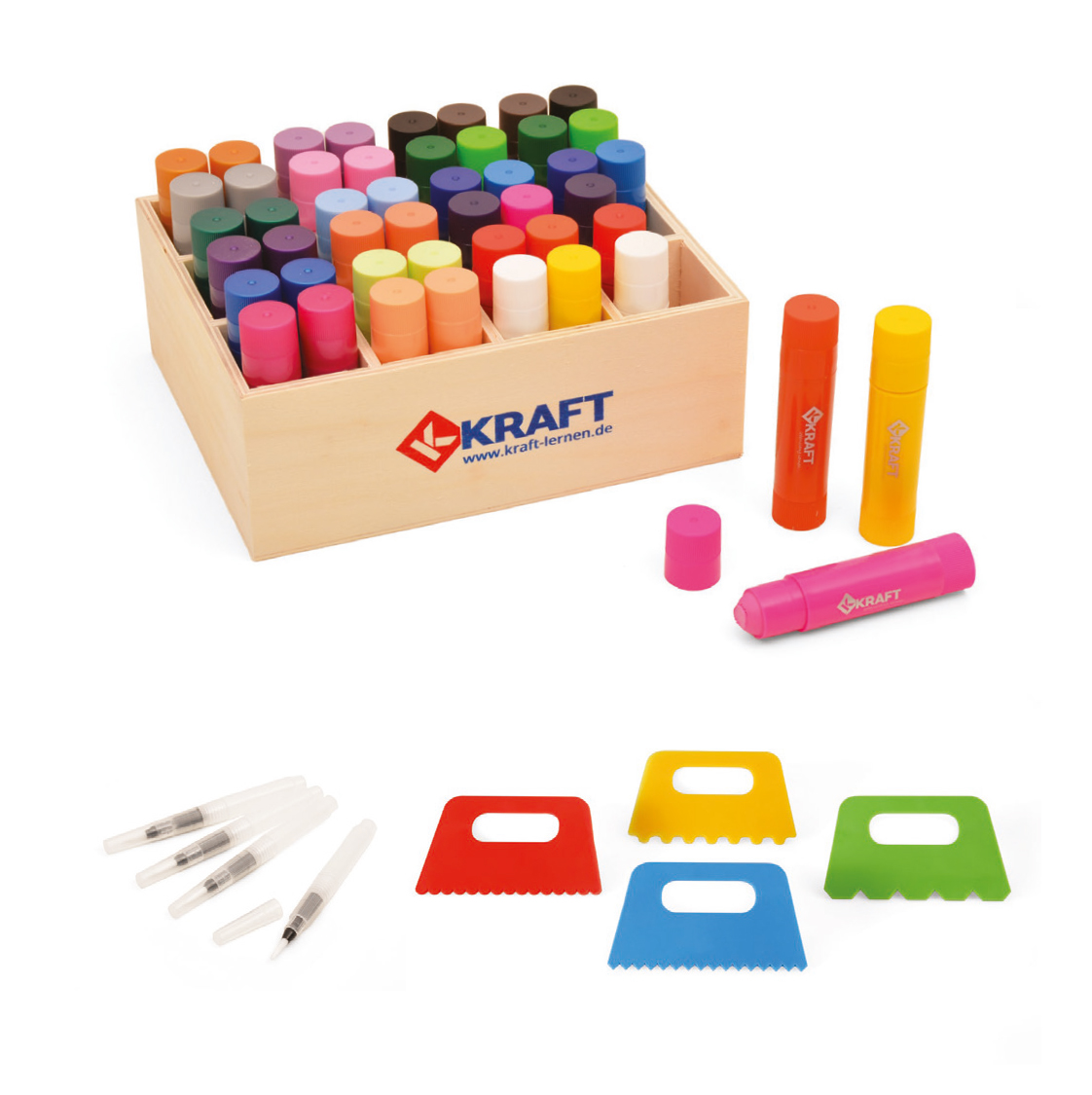 Softmaler, 24 Farben, 48 Stifte mit Holzbox, inkl. Spachteln und Brush Pens